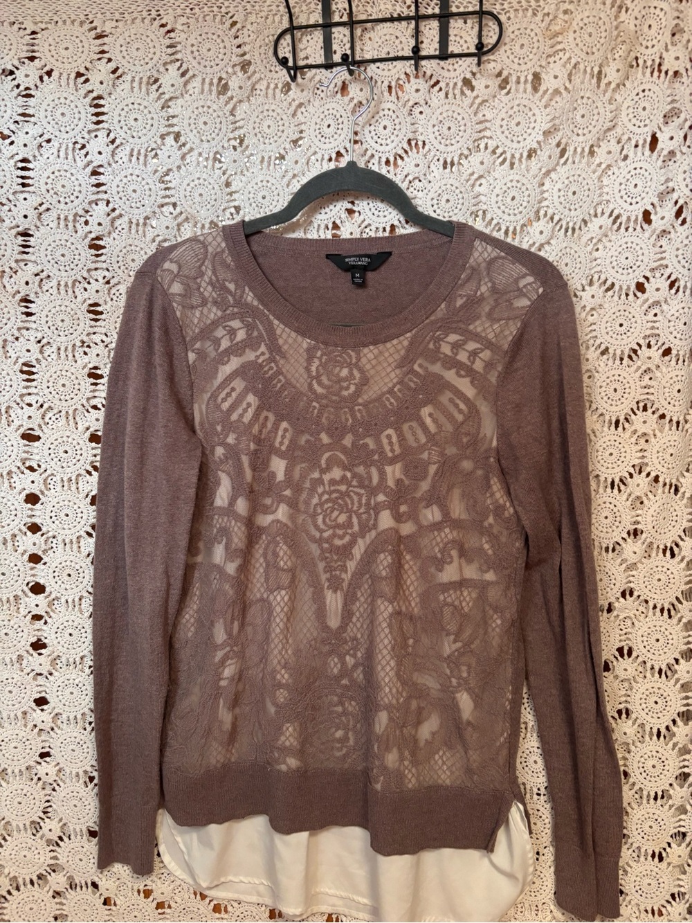 Simply Vera Vera Wang Mauve Lace-Front Sweater